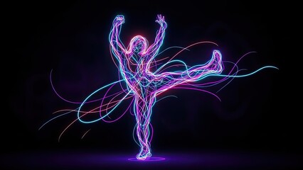 Digital Dancer Neon Light Abstract Energy Silhouette