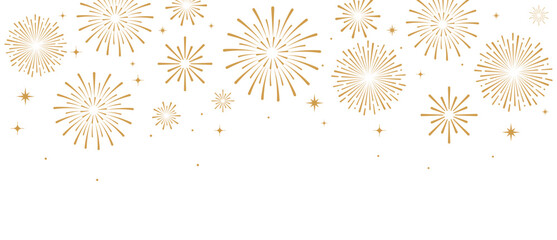 Elegant gold fireworks burst and sparkling stars on clean white background, festive celebration illustration for New Year, holiday party, greeting card, luxury event design, minimalist style vector. © bibin