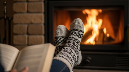 Cozy Winter Wellness with Warm Socks by Fireplace