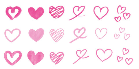 手描き風ピンクのハートセット /Hand Drawn Pink Heart Set