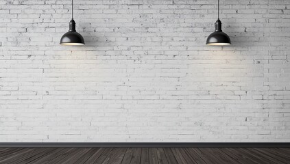 Interior room with blank brick wall 