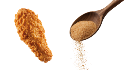 A spoonful of sugar is poured over a piece of fried chicken