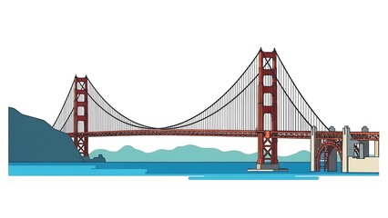 Obraz premium Iconic red suspension bridge illustration isolated on white