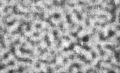 Extreme macro of printed black halftone dots forming a Turing reaction-diffusion pattern of organic spots. Isolated PNG with transparent background for science and design overlays.
