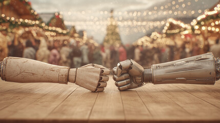 Decorative Metal Gloves And Armor Collide During Playful Duel At Bustling Outdoor Festival Scene