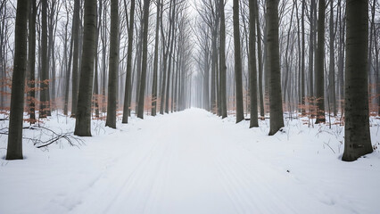 Serene Minimalist Winter Forest Path