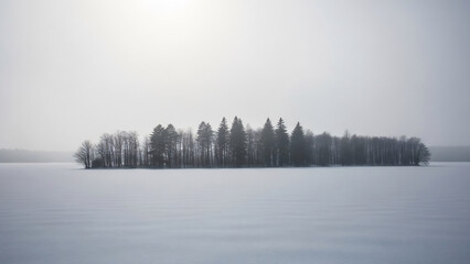 Minimalist Foggy Winter Tree Line Landscape