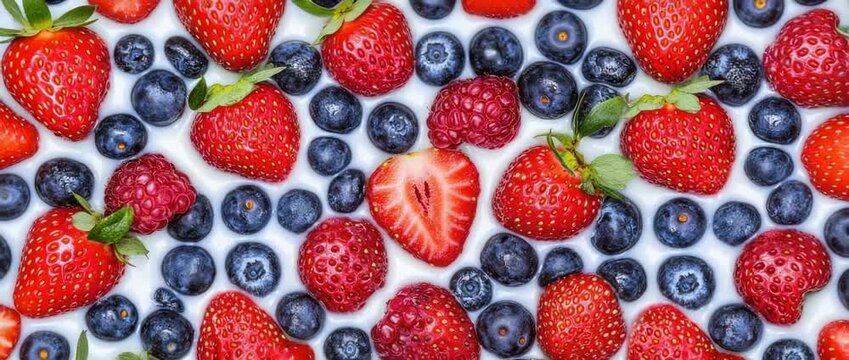 Delicious Yogurt with Fresh Strawberries Blueberries and Raspberries