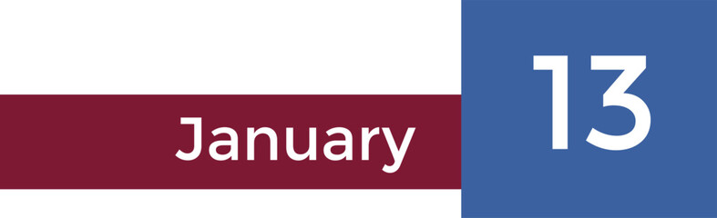 Fototapeta premium January 13 calendar in blue and red on a white background