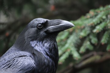 Majestic common raven in serene natural setting perfect for wildlife enthusiasts and nature-inspired designs.