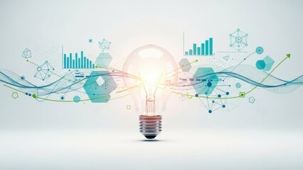 Bright Idea Light Bulb with Data Analytics and Network Connections, Innovation Concept