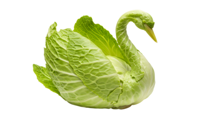 Creative lettuce swan sculpture on black background
