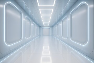 Fototapeta premium futuristic spaceship corridor with glowing white neon panels