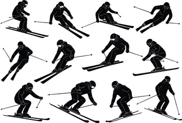 Fototapeta premium A sequence of a person skiing in various positions on snow