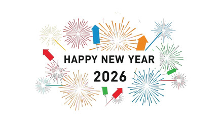 A vibrant display of colorful fireworks celebrates the upcoming new year of 2026 with festive cheer
