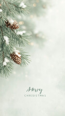 Festive Frosty Pine Display, Elegant Winter Scene Featuring Snow Dusted Pine And Glowing Lights