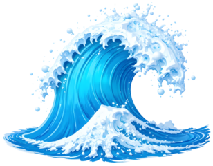 Crashing blue ocean wave with white foam on black background