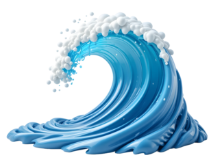 Crashing blue ocean wave with white foam on black background