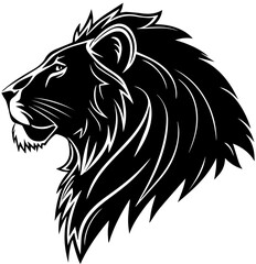 Fototapeta premium Majestic Lion Head Profile Vector - Powerful African Lion King Mascot Illustration
