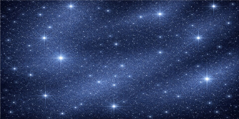 An abstract blue cosmic starfield depicts a dark night sky filled with a starry galaxy nebula and glowing winter constellations across the deep space of a cold science universe