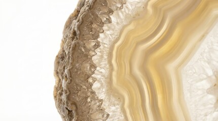Macro view of natural quartz geode texture with translucent cream bands