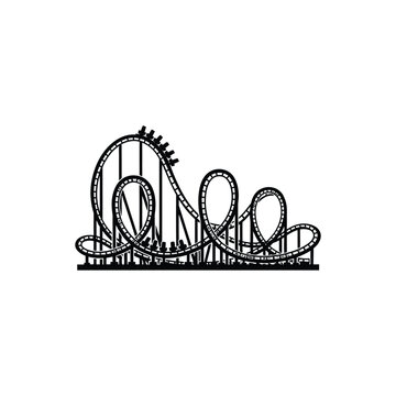 Intricate black and white illustration of a thrilling roller coaster ride a striking silhouette
