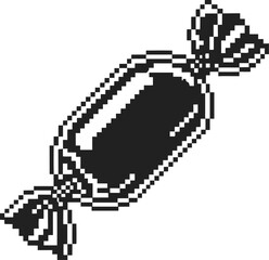 Fototapeta premium Pixel art wrapped candy icon, retro monochrome sweet illustration with simple 8 bit confectionery design on transparent background