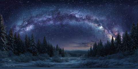 North winter with stars and Aurora borealis. 360 VR view