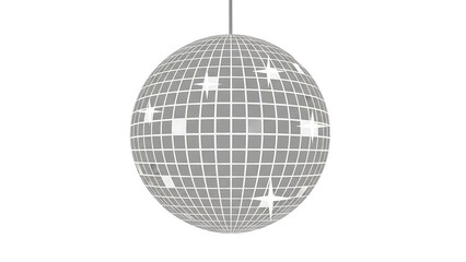 Shiny disco ball hanging against white backdrop
