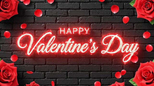 Happy valentine's day glowing text with hearts and bokeh effect celebration