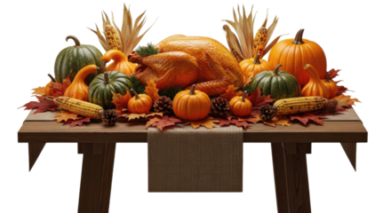 Thanksgiving dinner table setting isolated on transparent background