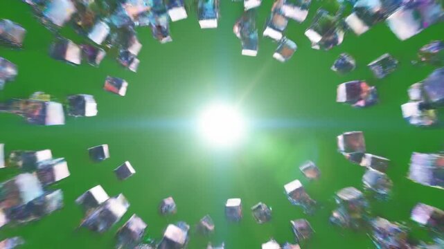 Green Screen Metallic Cube Sphere Rotating and Imploding to Vanish 3D Render
