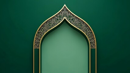 Beautiful golden islamic arch on green background