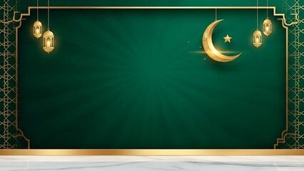 Elegant ramadan background with golden crescent moon and lanterns