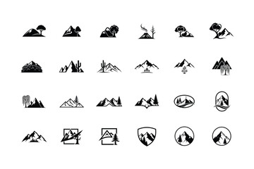 set of icons of mountains vector illustration