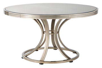 Elegant round accent table featuring a contemporary mirrored glass top resting upon a strikingly detailed brushed nickel pedestal base with curved metallic supports suitable for modern interiors.
