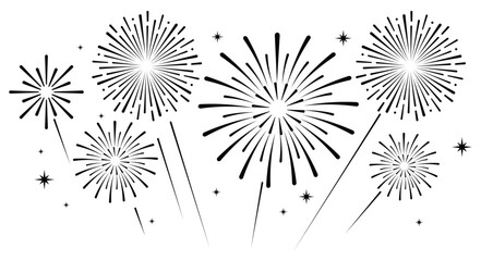 Elegant blue fireworks burst and sparkling stars on clean white background, festive celebration illustration for New Year, holiday party, greeting card, luxury event design, minimalist style vector. © bibin