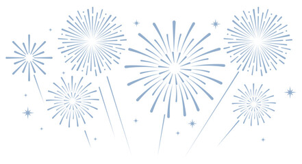 Elegant blue fireworks burst and sparkling stars on clean white background, festive celebration illustration for New Year, holiday party, greeting card, luxury event design, minimalist style vector. © bibin
