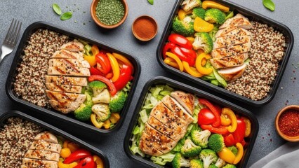 Healthy Meal Prep Containers with Grilled Chicken and Vegetables.