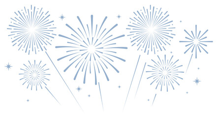 Elegant blue fireworks burst and sparkling stars on clean white background, festive celebration illustration for New Year, holiday party, greeting card, luxury event design, minimalist style vector. © bibin