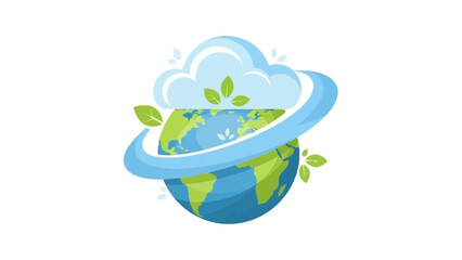 Earth with green leaves and blue cloud symbolizing eco friendly planet