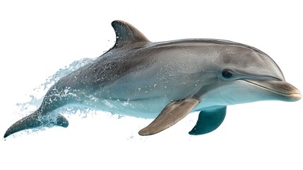 Fototapeta premium side profile of dolphin swimming in water isolated on white background 