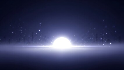 Moon rising over the frozen lake on a clear night