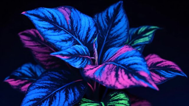 Abstract plant with colorful leaves against a dark backdrop