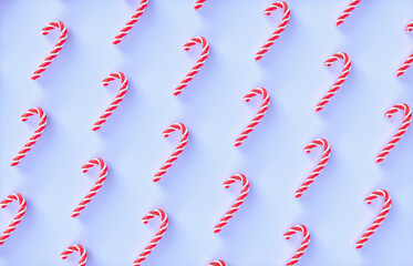 Candy cane pattern on light blue background. 3d rendering