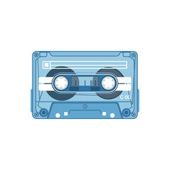 Blue Cassette Tape Icon Retro Audio Recording Accessory.
