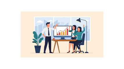 Business Presenter Delivering Chart Presentation To Team.