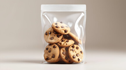Delicious chocolate chip cookies packed in a clear zip-lock bag, perfect for snacks and desserts.