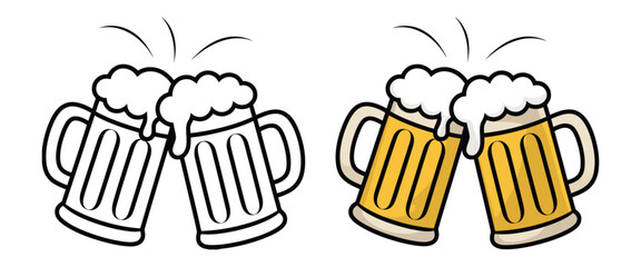 Cheers beer mug toasting vector for pub party celebration and alcoholic drink festival event branding in flat design style