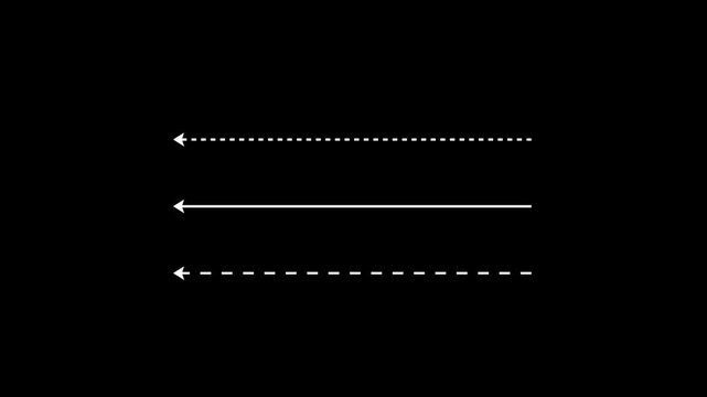 White Arrows and Dotted Lines on Black Background Motion animation directional arrows dashed lines